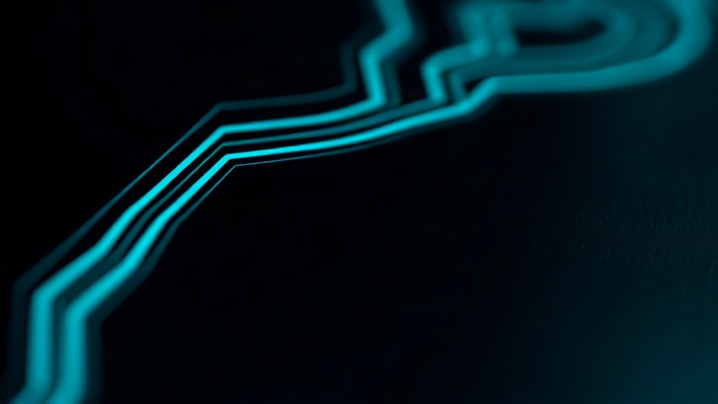Cyan traces on a dark circuit plate